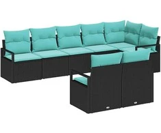 Lauko baldų komplektas Sofos komplektas 8 pcs Juoda poliratanas