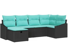 Lauko baldų komplektas Sofos komplektas su pagalve su saugykla 6 pcs Juoda poliratanas