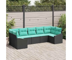 Lauko baldų komplektas Sofos komplektas su pagalve 7 pcs Juoda poliratanas