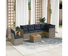 Lauko baldų komplektas Sofos komplektas su pagalvėlėmis, 7 dalių, pilkas, poliratanas