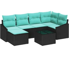 Lauko baldų komplektas Sofos komplektas su pagalve 7 pcs Juoda poliratanas
