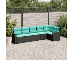Sofa Sofos komplektas su pagalvėlėmis, 6 dalių, juodas, poliratanas