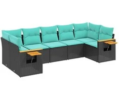 Sofa Sofos komplektas su pagalvėlėmis, 7 dalių, juodas, poliratanas