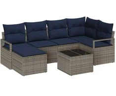 Lauko baldų komplektas Sofos komplektas su pagalve 7 pcs Pilka poliratanas