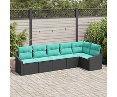 Lauko baldų komplektas Sofos komplektas su pagalve 6 pcs Juoda poliratanas