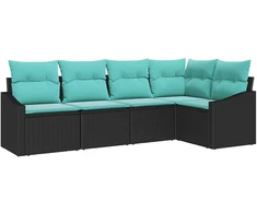 Lauko baldų komplektas Sofos komplektas su pagalve 5 pcs Juoda poliratanas
