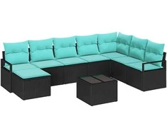 Sofos komplektas su pagalve 9 pcs Juoda poliratanas