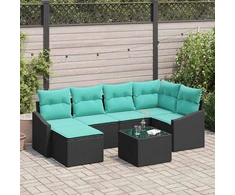 Lauko baldų komplektas Sofos komplektas su pagalve 7 pcs Juoda poliratanas