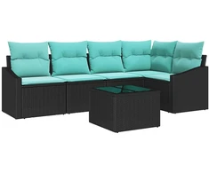 Lauko baldų komplektas Sofos komplektas su pagalve 6 pcs Juoda poliratanas