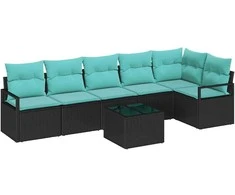 Lauko baldų komplektas Sofos komplektas 7 pcs Juoda poliratanas
