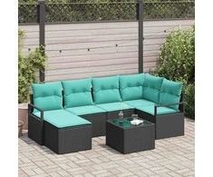 Lauko baldų komplektas Sofos komplektas su pagalve 7 pcs Juoda poliratanas