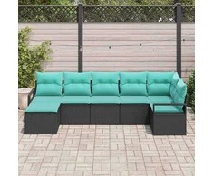 Lauko baldų komplektas Sofos komplektas su pagalve 7 pcs Juoda poliratanas