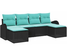 Lauko baldų komplektas Sofos komplektas su pagalve 6 pcs Juoda ir turkio poliratanas