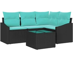 Lauko baldų komplektas Sofos komplektas su pagalve 5 pcs Juoda poliratanas