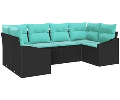 Lauko baldų komplektas Sofos komplektas su pagalve 6 pcs Juoda poliratanas