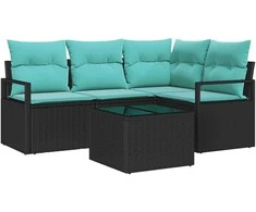 Lauko baldų komplektas Sofos komplektas su pagalve 5 pcs Juoda poliratanas