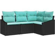 Lauko baldų komplektas Sofos komplektas su pagalve 4 pcs Juoda poliratanas