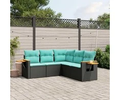 Sofa Sofos komplektas su pagalvėlėmis, 5 dalių, juodas, poliratanas