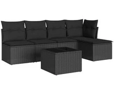 Sofos komplektas su pagalvėlėmis, 6 dalių, juodas, poliratanas