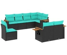 Sofa Sofos komplektas su pagalvėlėmis, 8 dalių, juodas, poliratanas