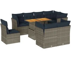 Sofa Sofos komplektas su pagalvėlėmis, 9 dalių, pilkas, poliratanas