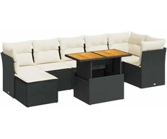 Sofa Sofos komplektas su pagalvėlėmis, 8 dalių, juodas, poliratanas