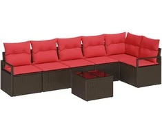 Lauko baldų komplektas Sofos komplektas 7 pcs Ruda poliratanas