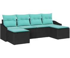 Lauko baldų komplektas Sofos komplektas su pagalve 6 pcs Juoda poliratanas
