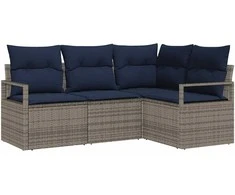 Lauko baldų komplektas Sofos komplektas su pagalve 4 pcs Pilka poliratanas