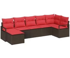Lauko baldų komplektas Sofos komplektas su pagalve 7 pcs Ruda poliratanas