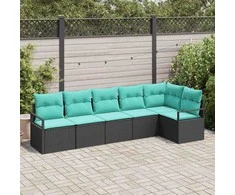 Lauko baldų komplektas Sofos komplektas 6 pcs Juoda poliratanas