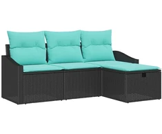 Lauko baldų komplektas Sofos komplektas su pagalve 4 pcs Juoda Poli ratanas