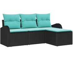 Lauko baldų komplektas Sofos komplektas su pagalve 4 pcs Juoda ir turkio poliratanas