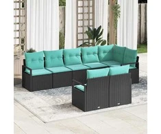 Lauko baldų komplektas Sofos komplektas 8 pcs Juoda poliratanas