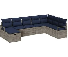 Lauko baldų komplektas Sofos komplektas su pagalve su saugykla 8 pcs Pilka poliratanas