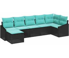 Lauko baldų komplektas Sofos komplektas su pagalve 7 pcs Juoda poliratanas
