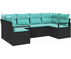 Sofos komplektas su pagalve 6 pcs Juoda Poli ratanas