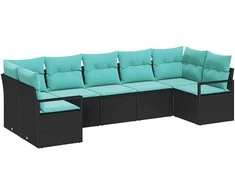 Sofos komplektas su pagalve 7 pcs Juoda poliratanas