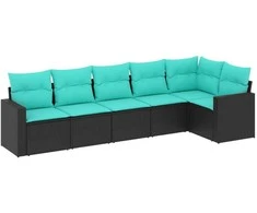 Sofa Sofos komplektas su pagalvėlėmis, 6 dalių, juodas, poliratanas