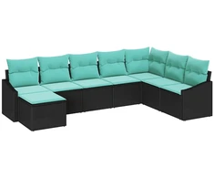 Lauko baldų komplektas Sofos komplektas su pagalve 8 pcs Juoda poliratanas