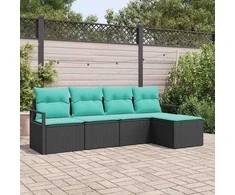 Lauko baldų komplektas Sofos komplektas 5 pcs Juoda poliratanas