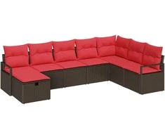 Lauko baldų komplektas Sofos komplektas su pagalve su saugykla 8 pcs Ruda poliratanas