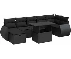 Sofos komplektas su pagalvėlėmis, 8 dalių, juodas, poliratanas
