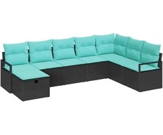 Lauko baldų komplektas Sofos komplektas su pagalve su saugykla 8 pcs Juoda poliratanas