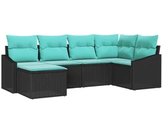 Lauko baldų komplektas Sofos komplektas su pagalve 6 pcs Juoda poliratanas