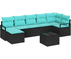 Lauko baldų komplektas Sofos komplektas su pagalve 8 pcs Juoda poliratanas