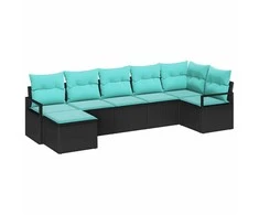 Lauko baldų komplektas Sofos komplektas su pagalve 7 pcs Juoda poliratanas