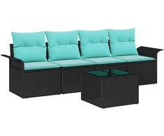 Lauko baldų komplektas Sofos komplektas su pagalve 5 pcs Juoda poliratanas