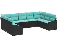 Lauko baldų komplektas Sofos komplektas su pagalve 9 pcs Juoda poliratanas