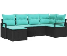 Lauko baldų komplektas Sofos komplektas su pagalve 6 pcs Juoda poliratanas